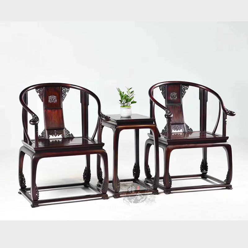 Mahogany Palace Chair Three-Piece Indonesian Black Rosewood Solid Wood Circle Chair Living Room Chinese Rosewood Taishi Chair Leisure Chair