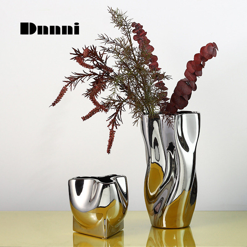 Dnnni Creative Electroplating Ceramic Vase Florator Minimalist Wind Light Lavish Home Living Room Xuanguan Hotel Ornament Swing