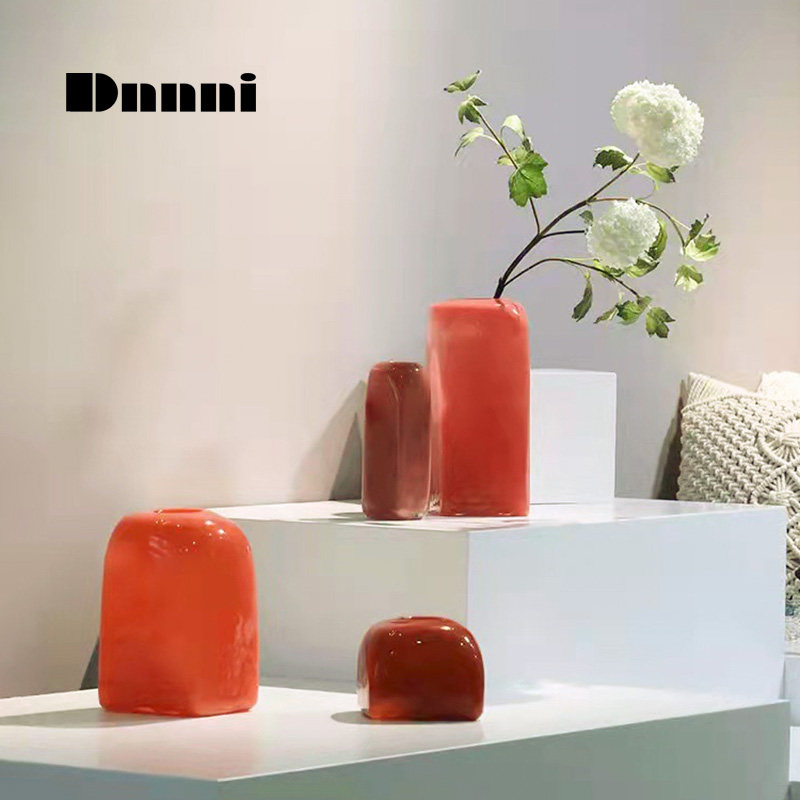 Dnnni Orange Orange Square Glass Vase Florator Nordic Wind Minimalist Home Living Room Genguan Hotel Ornament Swing