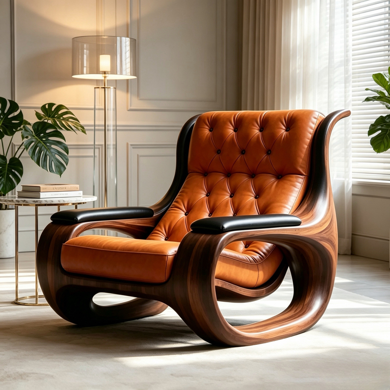 Solid Wood Recliner for Home Living Room Nap, Lazy Leisure, European Style Balcony Leisure Chair, Sofa Chair