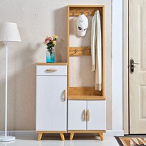 Nordic entrance shoe cabinet with hangers One-piece household foyer entrance cabinet Home coat cabinet Solid wood multi-function