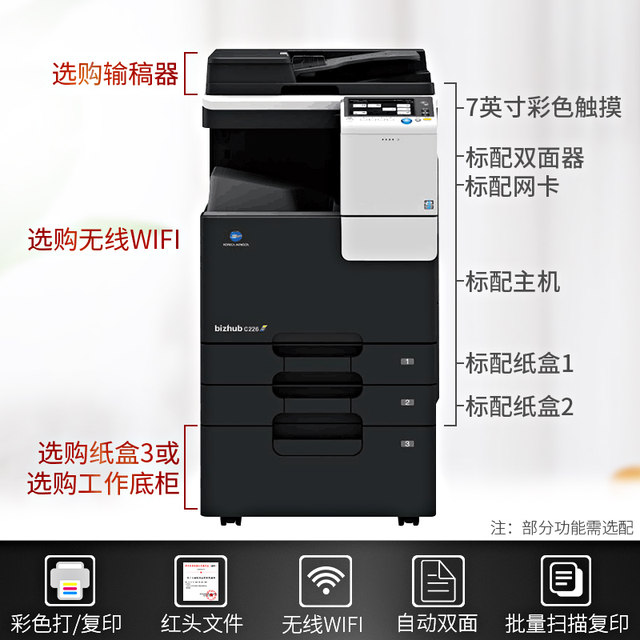 Konica Minolta C226A3 ສີເຄື່ອງສໍາເນົາຫ້ອງການເຄື່ອງສະແກນເຄື່ອງພິມເລເຊີເຄື່ອງ multi-function