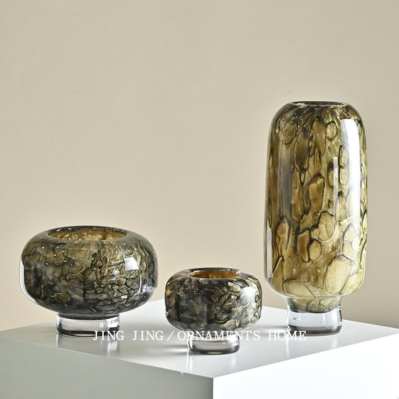 Retro Rock Texture Glass Vase Art High-End Accessible Luxury Flower Arrangement Ornaments Indoor Dining Table Coffee Table Vase