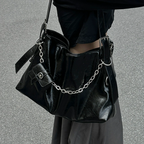 Черная вместительная и большая сумка подмышку для матери и ребенка, ретро универсальная цепь