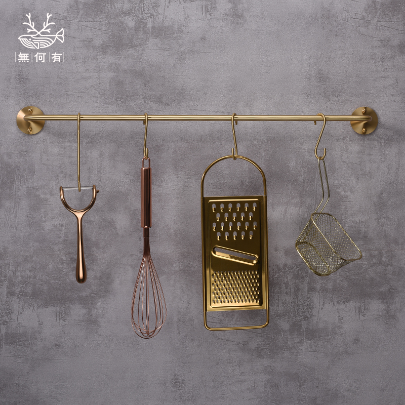 Kitchen shelf wall-mounted pot spatula hanger hook rack hanger rack perforating all copper brass towel rack towel rail