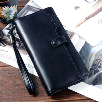 2021 new wallet mens length genuine leather multifunction mens hand grab bag zipped leather wallet with large capacity hand grip bag