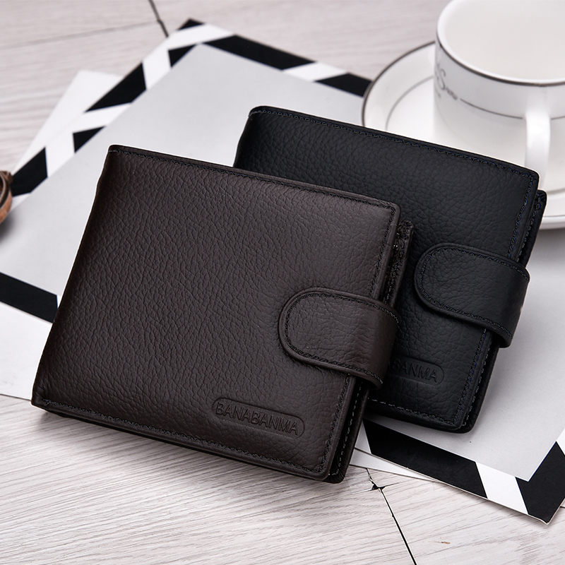 First-Layer Cowhide Men's Wallet with Multiple Card Slots, Genuine Leather Men's Short Wallet with Buckle, Soft Cowhide Zipper, Driver's License and Coin Purse First-Layer Cowhide Men's Wallet with Multiple Card Slots, Genuine Leather Men's Short Wallet with Buckle, Soft Cowhide Zipper, Driver's License and Coin Purse