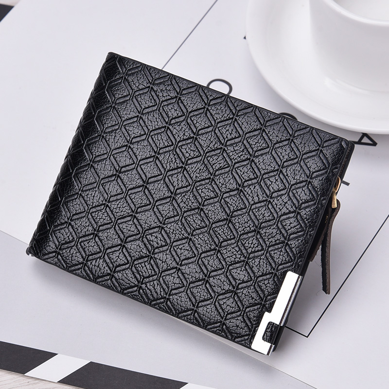 Men's wallet multi-card wallet business short plaid coin purse zipper buckle wallet multifunctional thin leather bag