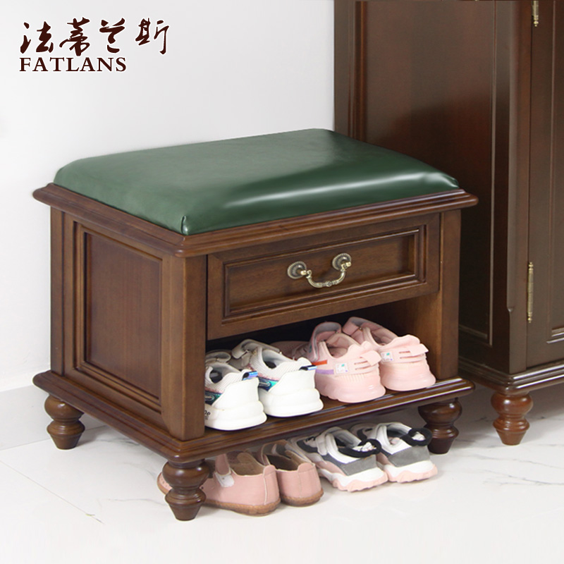 Pure solid wood walnut European small apartment simple European custom American shoe changing stool home door storage stool bed tail stool