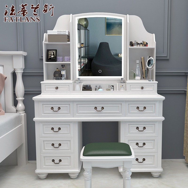 Log pure solid wood Large size 1 1 1 1 2 1 3 1 4 1 6 m white American storage integrated makeup table