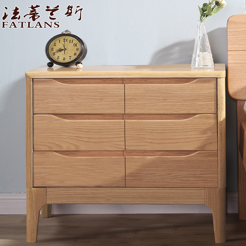 Log 80-70-60-50cm pure solid wood oak bedside cabinet large large size bedside table bedroom storage cabinet