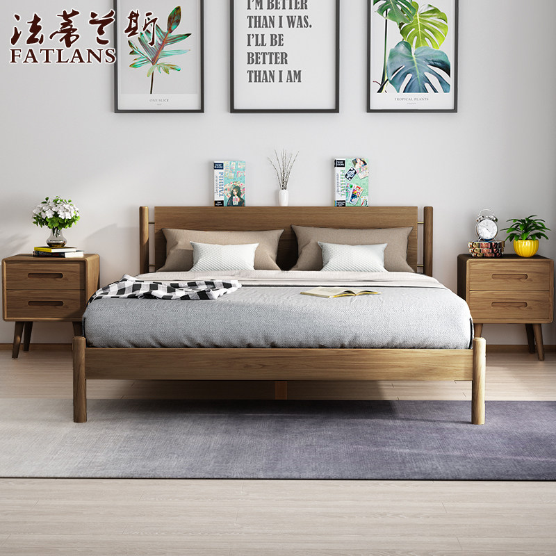 Full size 1m1 2 1 35 1 5 1 8 2 2 2 m log oak solid wood Nordic bed minimalist about double bed