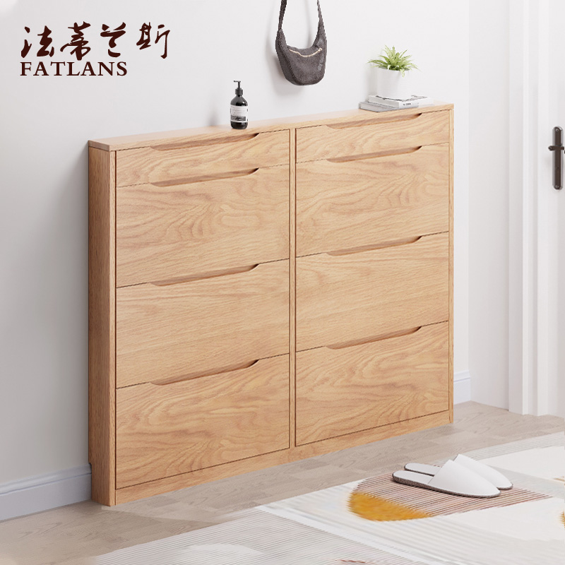 Pure solid wood oak log against the wall 17cm narrow custom ultra-thin door door door shoe cabinet 2021 new