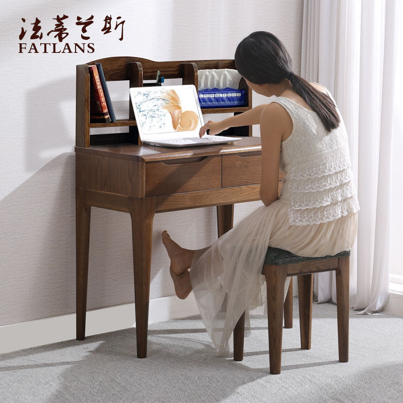 Pure solid wood 40-45-50-60-70-80-90cm small apartment oak desk bookshelf combination small study table