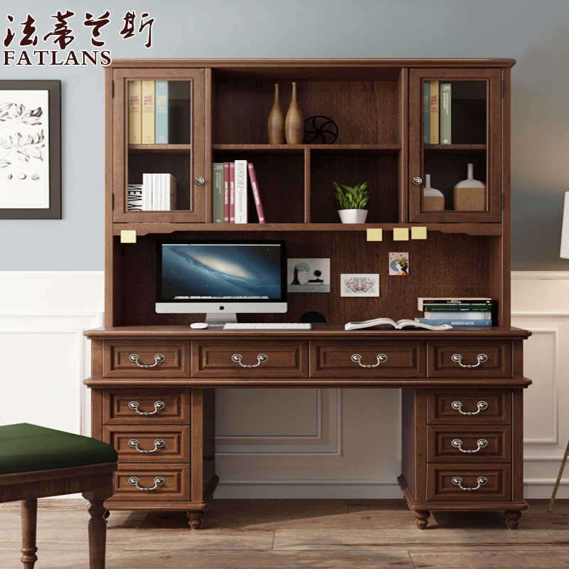 All solid wood 1 8-1 6-1 4 meters 1 2 American light luxury modern study large desk bookshelf bookcase integrated combination