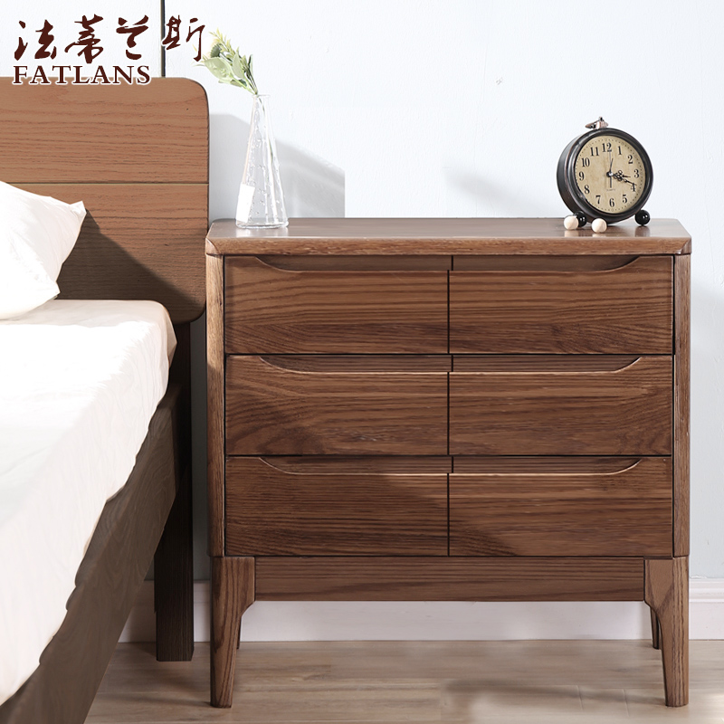 80-70-60-50-45cm all solid wood oak bedroom cabinet walnut color large plus widening bedside table large