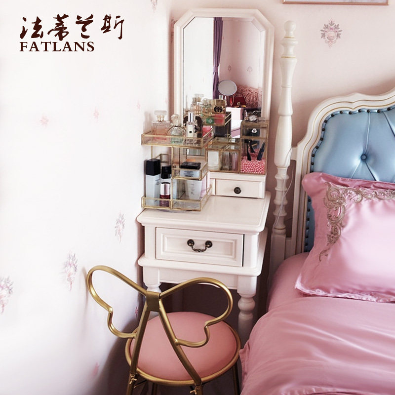 Solid wood ins wind mini net red dressing table small apartment log American simple European bedside princess dressing table table