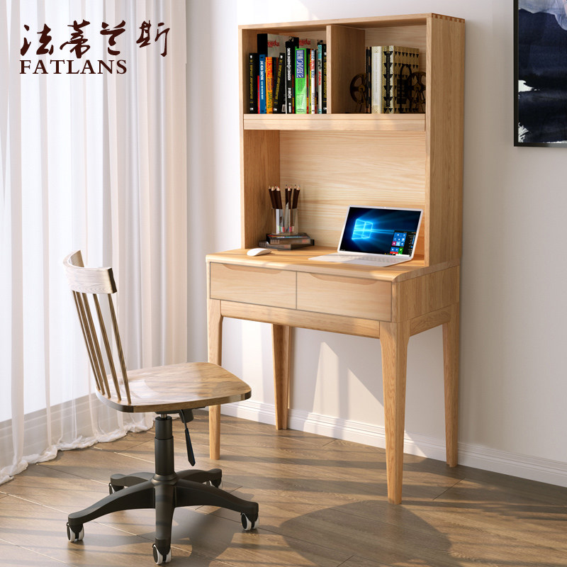 Oak logs 50-60-70-80-90cm mini solid wood study desk with bookshelf combination home desk
