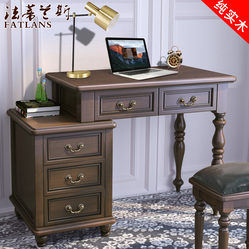 Log American retractable multi-size walnut color storage one bedroom study desk log with Cabinet Desk