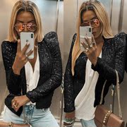 Long Sleeve Collar Cardigan sequined Womens nhỏ.