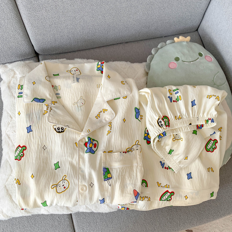 Crayon Shin-Chan Pajamas for Men, Summer Short-Sleeved Shorts, Thin Cloud Cotton Cartoon Boys' Summer Home Wear Set Crayon Shin-Chan Pajamas for Men, Summer Short-Sleeved Shorts, Thin Cloud Cotton Cartoon Boys' Summer Home Wear Set
