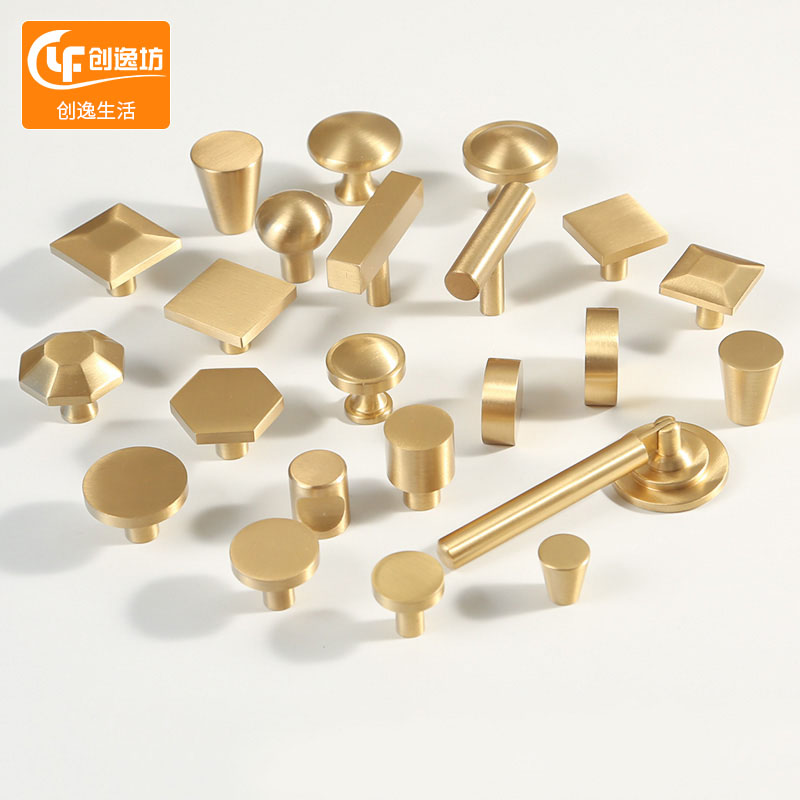 Brass single hole cabinet door handle Pure Copper gold light luxury European overall cabinet door handle Drawer All copper single hole small handle