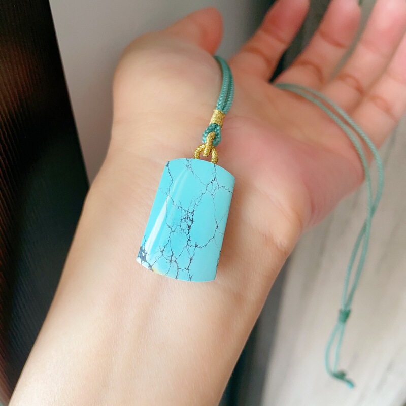 Xia Ziye|New Chinese-Style Natural 27mm Hubei Raw Ore High-Porcelain Sky Blue Net Flower Turquoise Pendant Xia Ziye|New Chinese-Style Natural 27mm Hubei Raw Ore High-Porcelain Sky Blue Net Flower Turquoise Pendant
