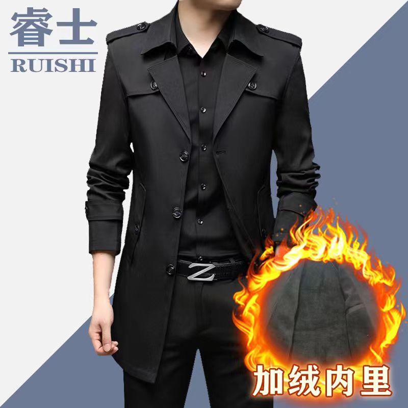 Thickened Cotton Coat for Men, Mid-Length Trench Coat, Autumn and Winter Suit Collar Executive Business Coat, Spring and Autumn Everyday Wear