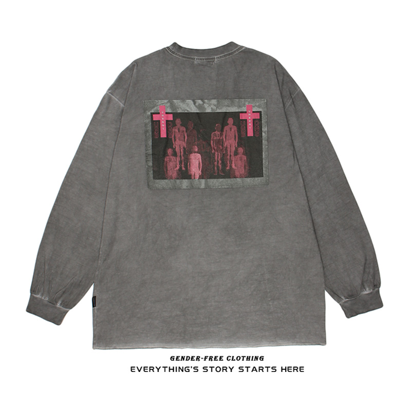 ZOROHOM made old washing water high street dark wind long-sleeved T-shirt men's loose hip-hop tide brand spring and autumn bottoming shirt