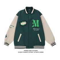 ZOROHOM European and American nostalgia towel embroidered letter baseball uniform coat womens loose tweed baseball uniform cardigan