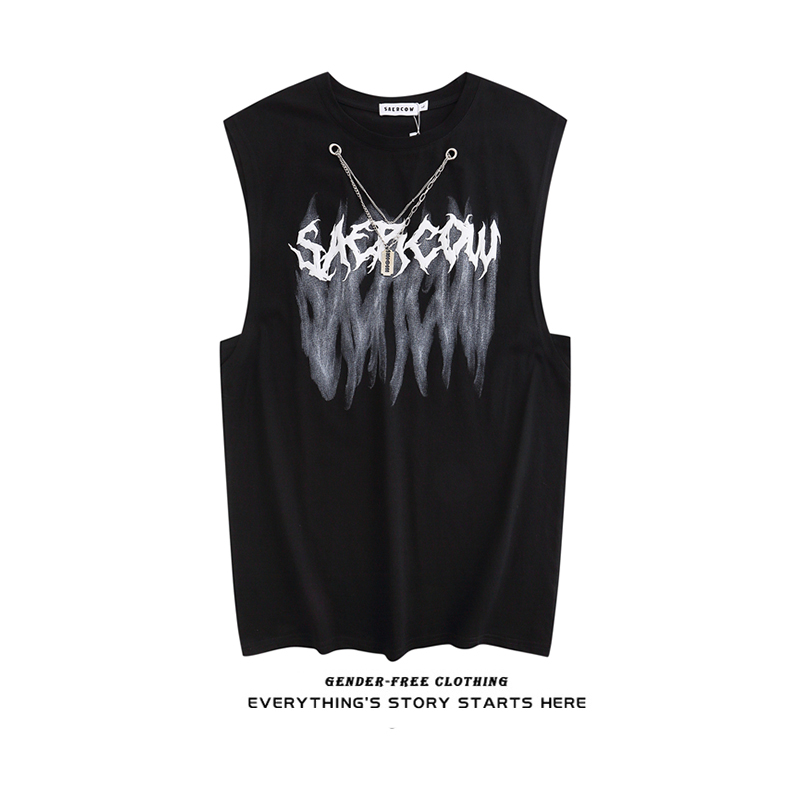 ZOROHOM Necklace Accessories High Street Letters Printed Tide Vest Men and women Loose Inner Hitch Bottom Waistcoat