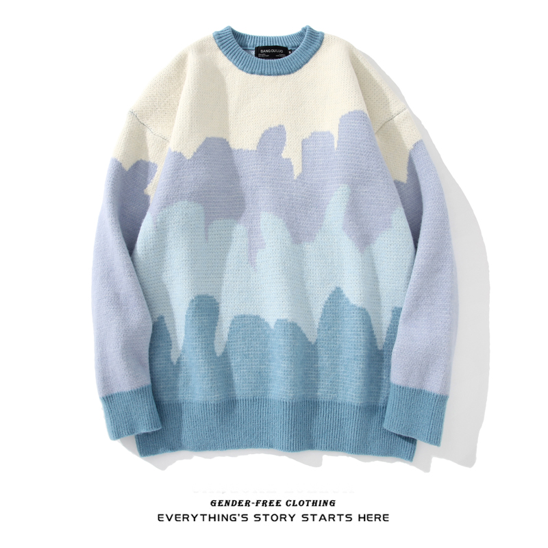 ZOROHOM gradient color crew neck sweater women and men loose large size ins Hong Kong flavor long sleeve base sweater sweater sweater