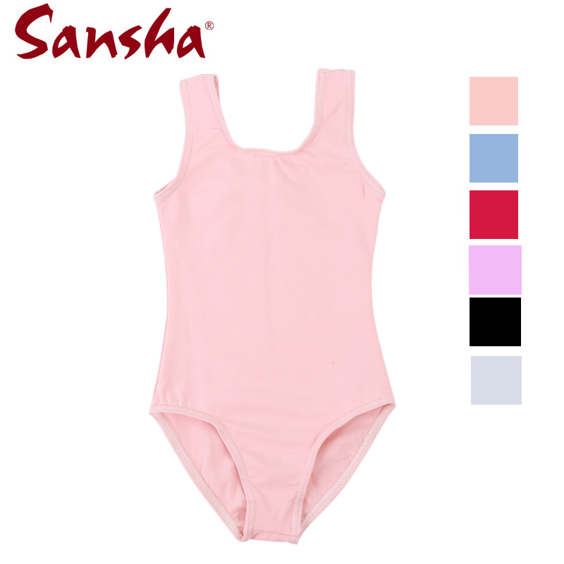 French Sansha Sansha children's ballet costume Round neck Vest one-piece exercise suit with full lining