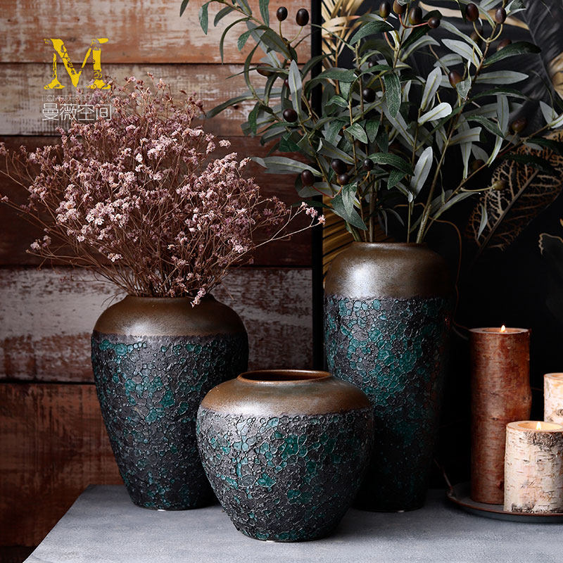 Living-room flower arrangement Swaying Pieces Coarse Pottery Pottery Jar Dry Flower Decoration Pendulum Decoration Retro Art Nordic Vases Modern Minimalist Ceramics