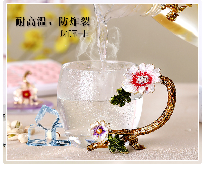 Ánh sáng sang trọng 珐 chén màu cốc nhà nhiệt độ cao pha lê ly hoa ly để gửi quà tặng bạn gái tùy chỉnh - Tách bình giữ nhiệt 2 lít