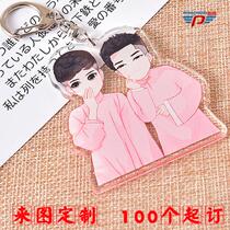 Acrylic keychain custom double-sided transparent glitter cartoon animation pattern Photo pendant logo key chain ring