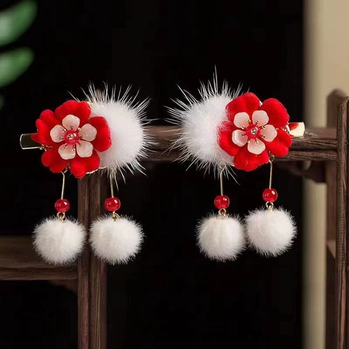 Китайская детская заколка для волос, ханьфу, красный аксессуар для волос, милый кролик, шпильки для волос, китайский стиль