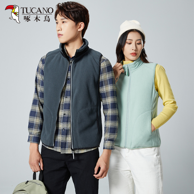 Woodpecker plus velvet thick fleece vest middle-aged and elderly mothers wear men's outdoor warm breathable fleece jacket winter