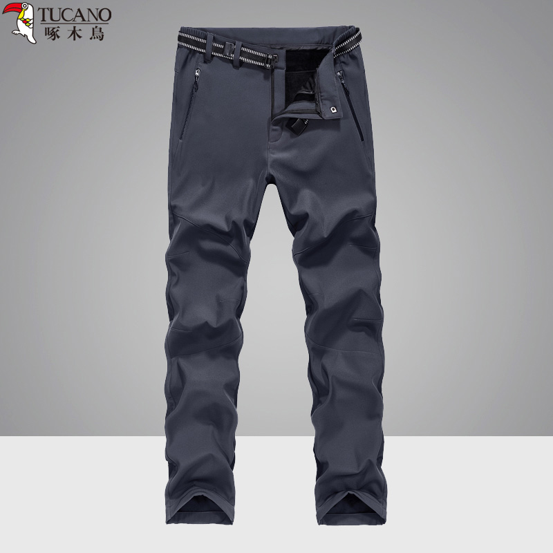 Woodpecker flurking pant pants male gvet Thickened Mountaineering Ski soft shell Grip Suede Pants Woman Waterproof Windproof Autumn Winter Great Size