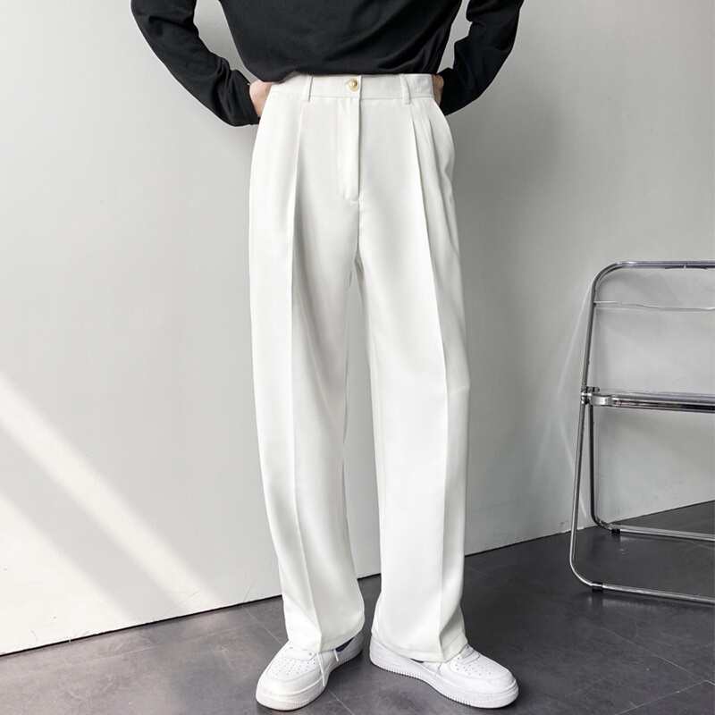 Hong Kong Style ins Men's Suit Pants for Autumn, Loose Straight-Leg Wide-Leg Drapey Floor-Length Casual Pants, Non-Iron White Suit Trousers Hong Kong Style ins Men's Suit Pants for Autumn, Loose Straight-Leg Wide-Leg Drapey Floor-Length Casual Pants, Non-Iron White Suit Trousers