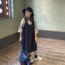 Girls suspender dress autumn 2024 new Korean style loose two-piece suit for middle and large children