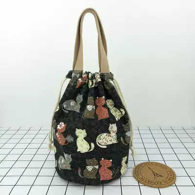 Portable canvas strap Rice Bag tote bag stewed pot bag Japanese lunch bag round Bento bag round lunch strap tote bag
