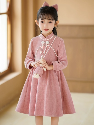 Осеннее ципао, детское платье, демисезонный осенний лонгслив, наряд маленькой принцессы, юбка, детская одежда, в западном стиле