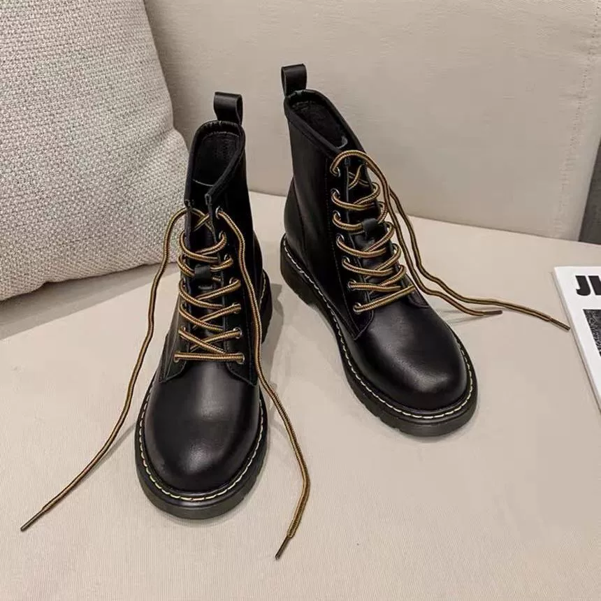 Martin boots nữ phong cách Anh mùa thu giày nữ mùa xuân và mùa thu cộng với nhung tăng chiều cao giày xe máy đế dày của trẻ em thủy triều trong ủng ngắn mát mẻ - Giày cao gót