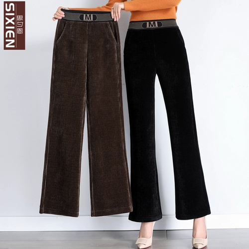 Вельветовые демисезонные штаны-клёш для матери, штаны, высокая талия