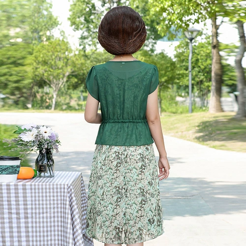 Шифоновая летняя одежда для матери, платье с коротким рукавом, корсет для пожилых людей, комплект, 40 лет, для среднего возраста, в западном стиле