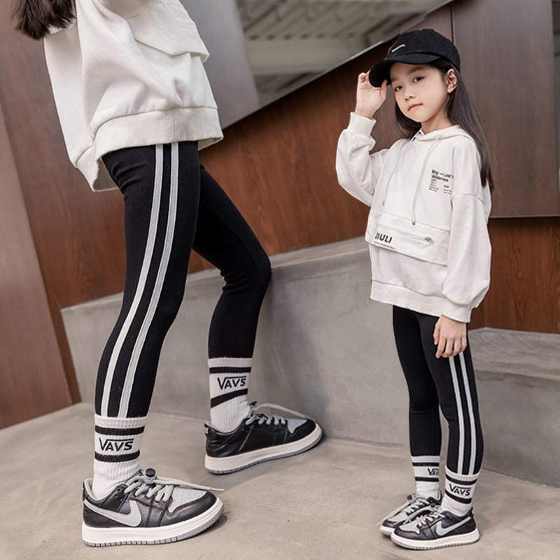 Girl Double Bar White Side Inner Lap Pants 2022 Spring Autumn New Ocean Outside Wearing Little Girl Casual Long Pants Middle School Pants