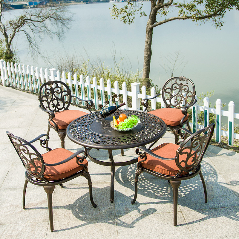 Outdoor cast aluminum tables and chairs open-air villa yard barbecue wrought iron tables and chairs outdoor famous places outside the charcoal oven large round table