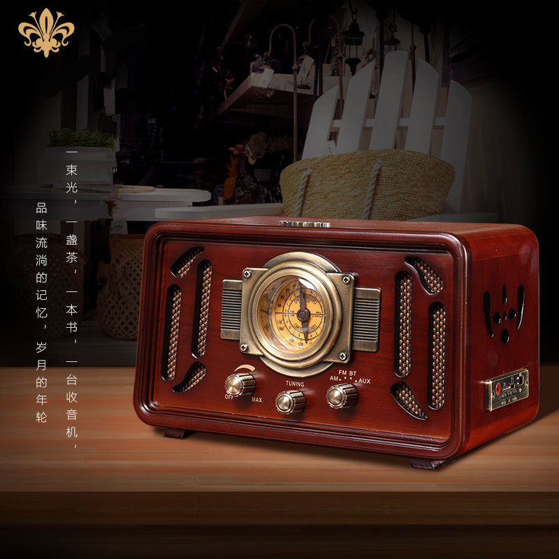 European classic retro bluetooth speaker subwoofer high volume 3d surround sound wood FM radio