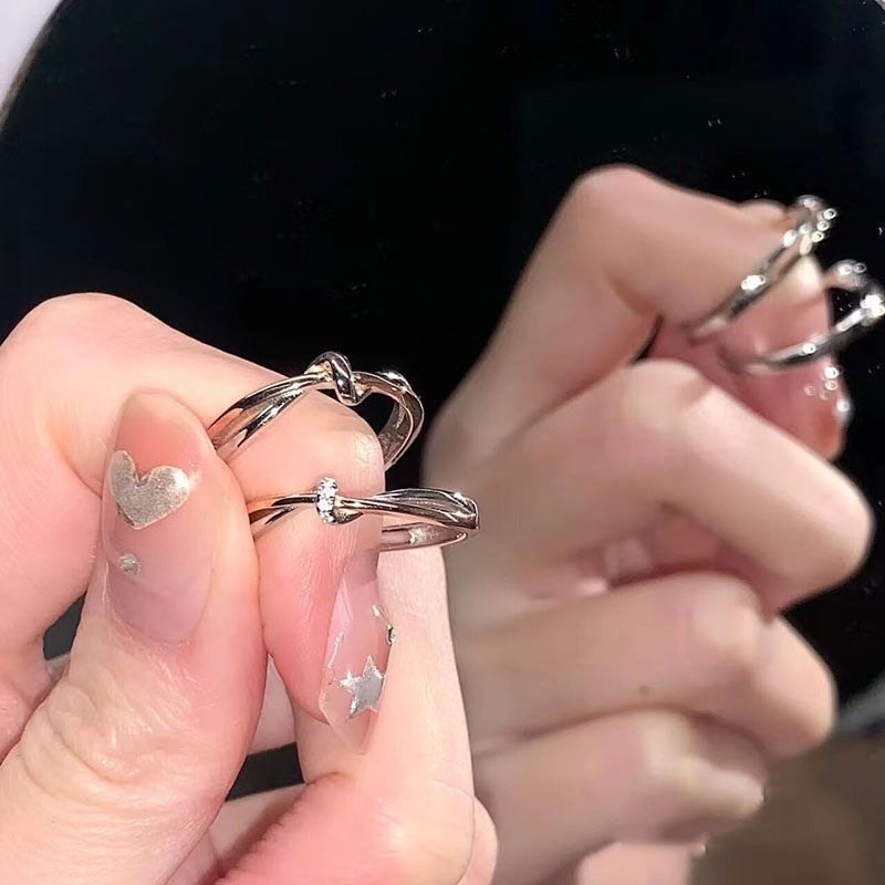 カップルリング、お揃いのリング、S925スターリングシルバー製、サイズ調整可能な開口部、ユニークでシンプルなデザイン、彼女へのバレンタインデーの贈り物。